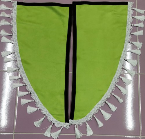 zasłonki na okna boczne do ciężarówki, jasno zielony plusz+białe dzwonki