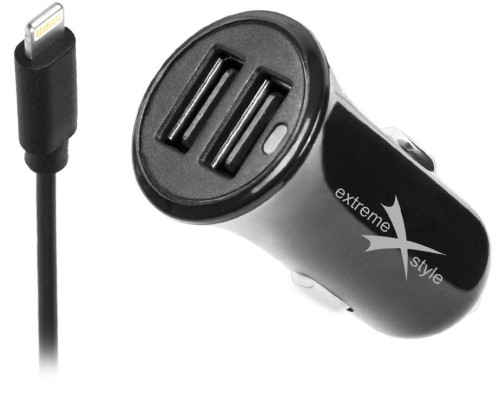 ładowarka 2xUSB+kabel IPhone Ligting, 12/24V