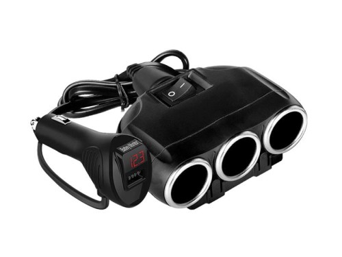 rozgałęziacz gniazda zapalniczki  12/24 V z woltomierzem, 3 gniazda Euro + port USB