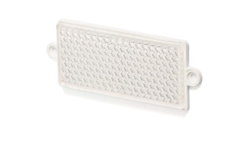 odblask biały  prostokątny + uszy montażowe, 
10,5 x 4,8 cm