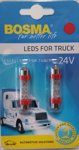 żarówka rurkowa LED czerwona C10W,  24V