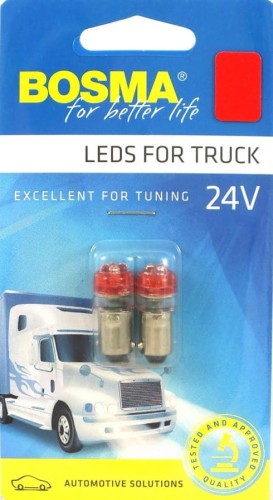 żarówka diodowa 4 LED, BA9s, 24V,  czerwona, Bosma