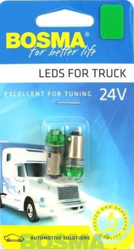 żarówka diodowa 4 LED, BA9s, 24V,  zielona, Bosma